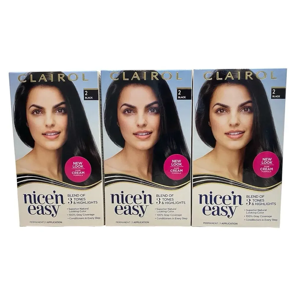 Clairol Nice'n Easy Permanent Hair Dye 2 Black Hair Color, Pack of 3